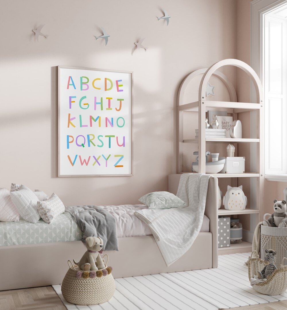 Hand Drawn Alphabet By Carla Daly Kids Painting placed on a wall 