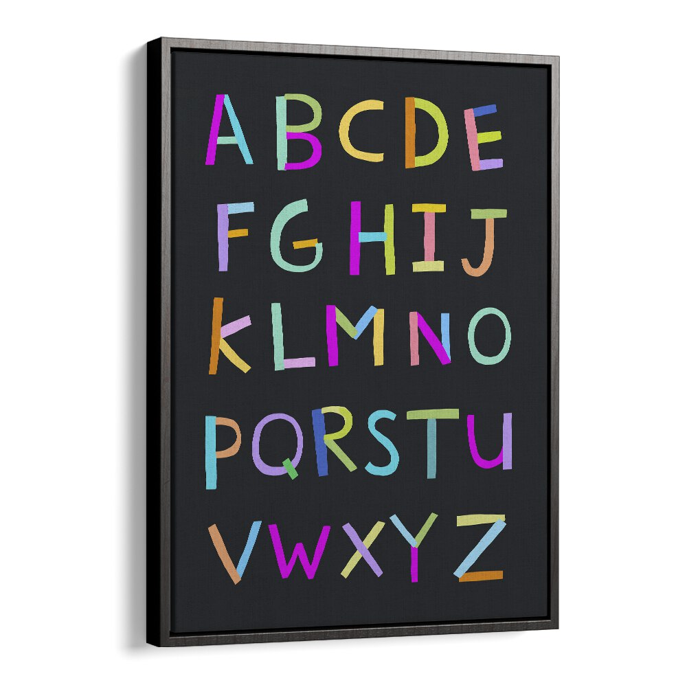 Hand Drawn Alphabet Letters On Black Background By Carla Daly Kids Painting in Black Floater Frame