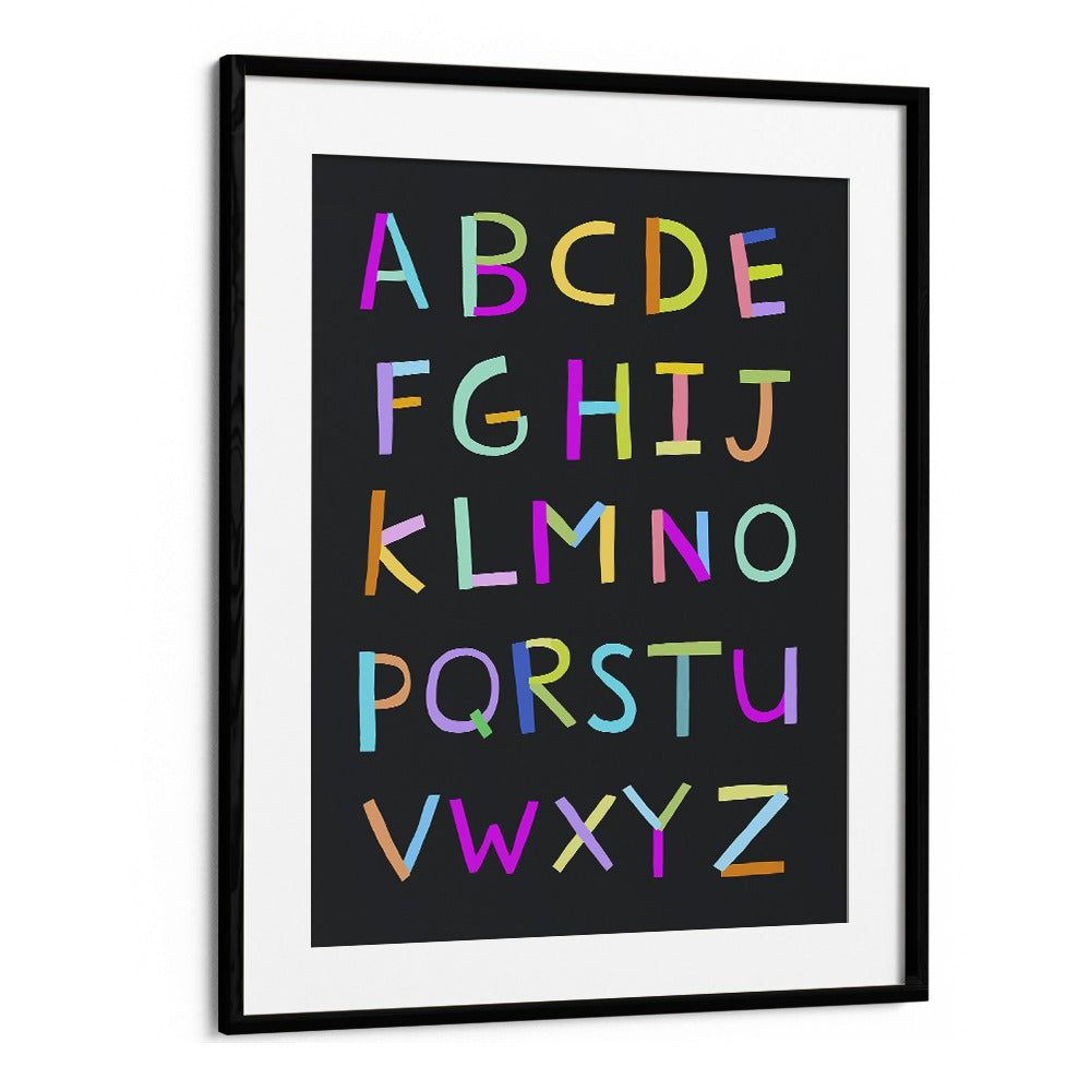 Hand Drawn Alphabet Letters On Black Background By Carla Daly Kids Painting in Black Frame With Mount