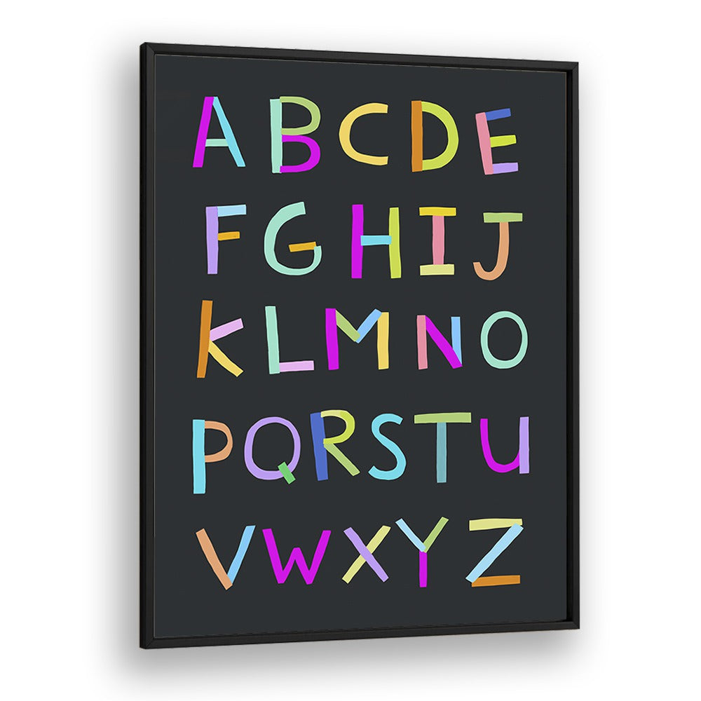 Hand Drawn Alphabet Letters On Black Background By Carla Daly Kids Painting in Black Plain Frame