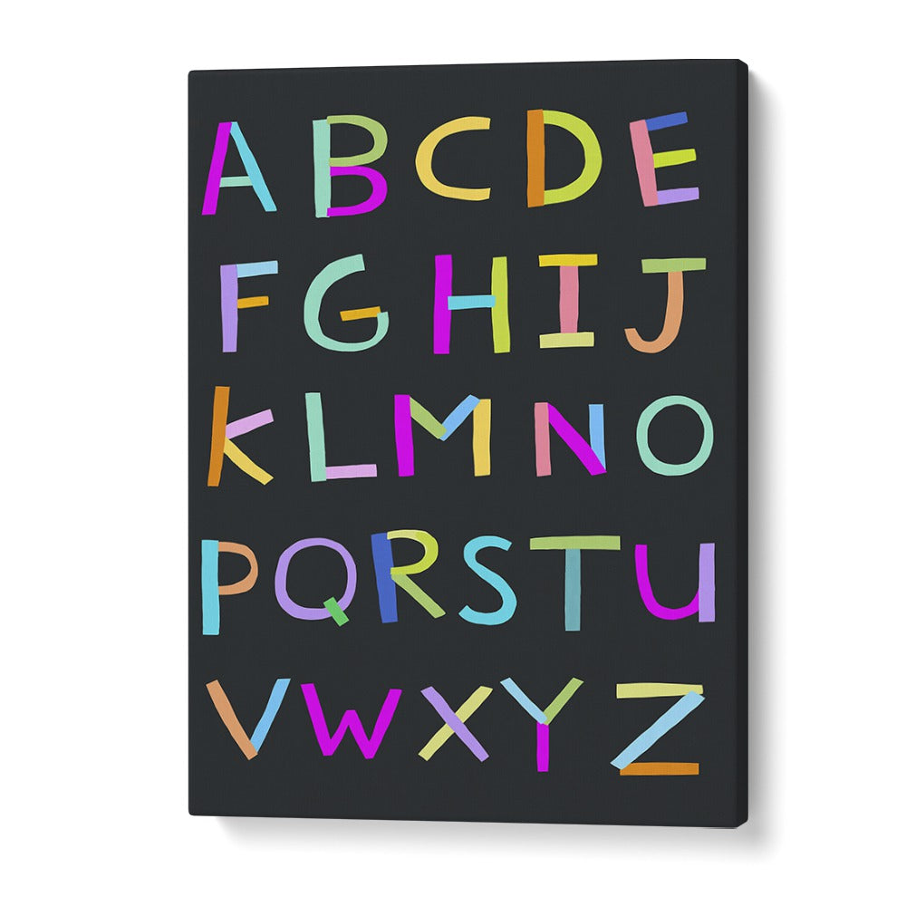 Hand Drawn Alphabet Letters On Black Background By Carla Daly Kids Painting in Gallery Wrap