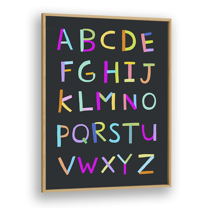 Hand Drawn Alphabet Letters On Black Background By Carla Daly Kids Painting in Oak Wood Plain Frame