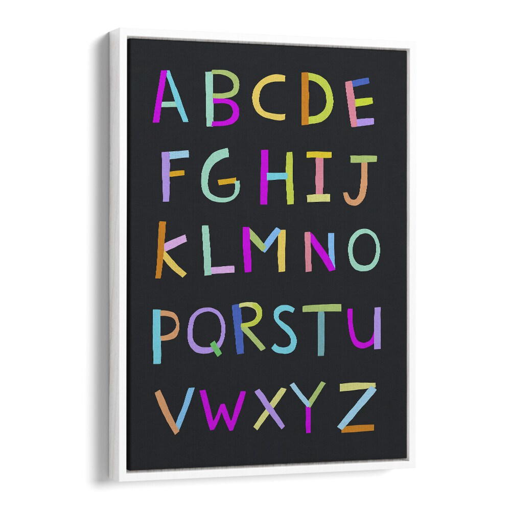 Hand Drawn Alphabet Letters On Black Background By Carla Daly Kids Painting in White Floater Frame