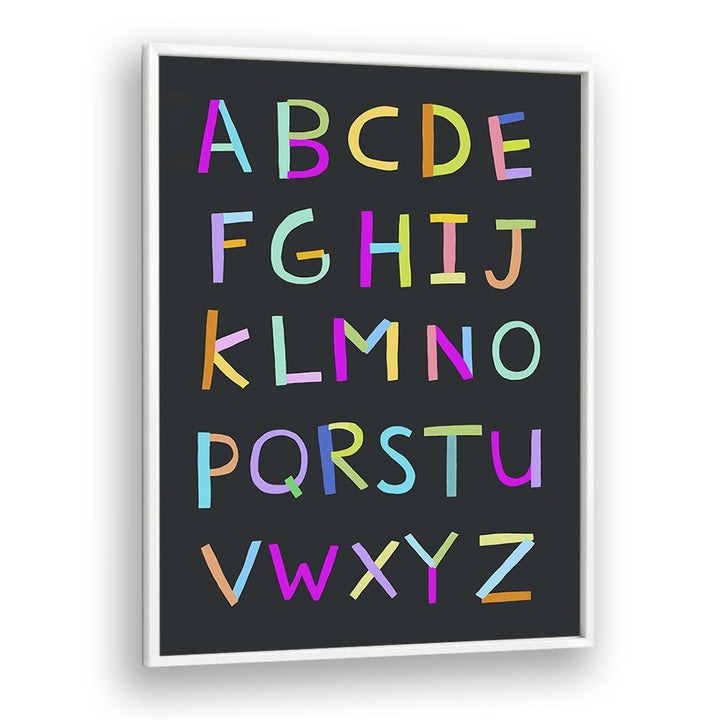 Hand Drawn Alphabet Letters On Black Background By Carla Daly Kids Painting in White Plain Frame