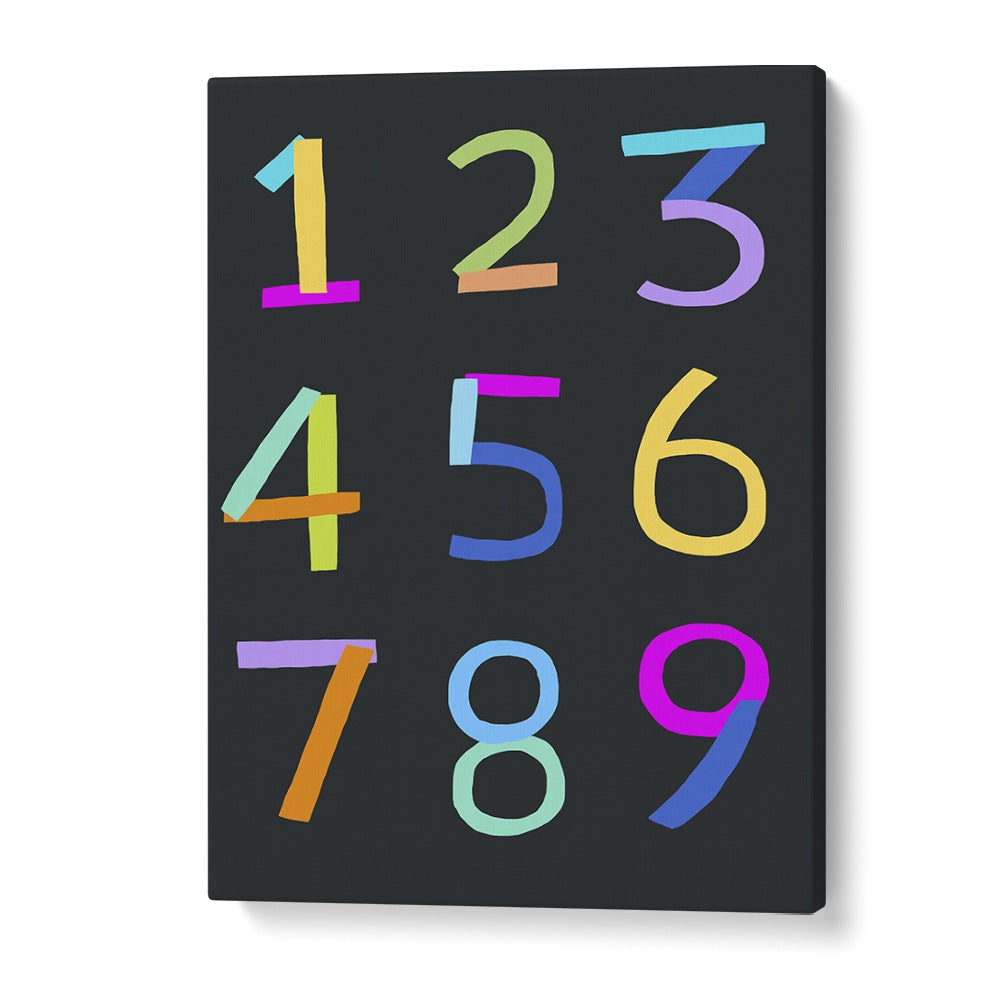 Hand Drawn Numbers 1 To 9 On Black Background By Carla Daly Kids Painting in Gallery Wrap