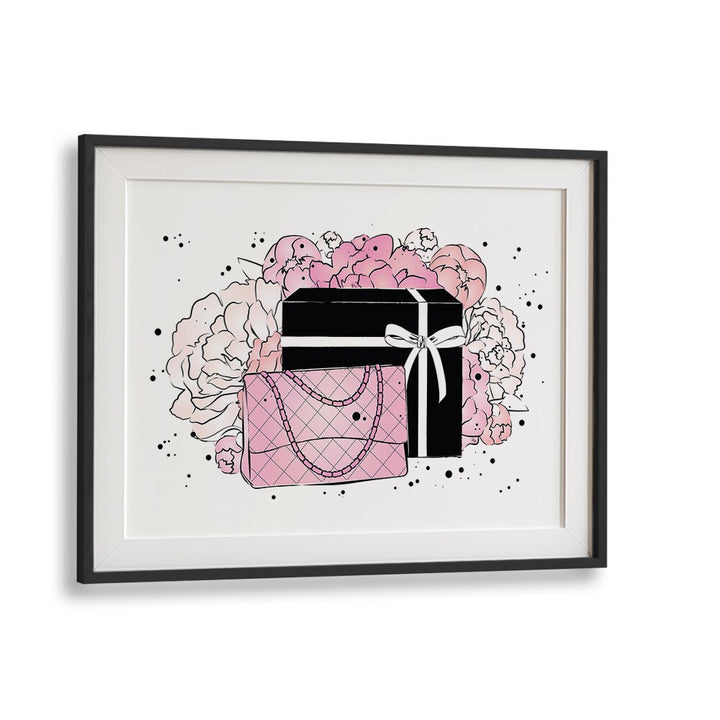 Handbag Peonies by Martina Fashion Paintings Fashion Posters in Black Frame With Mount