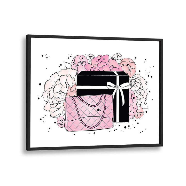 Handbag Peonies by Martina Fashion Paintings Fashion Posters in Black Plain Frame