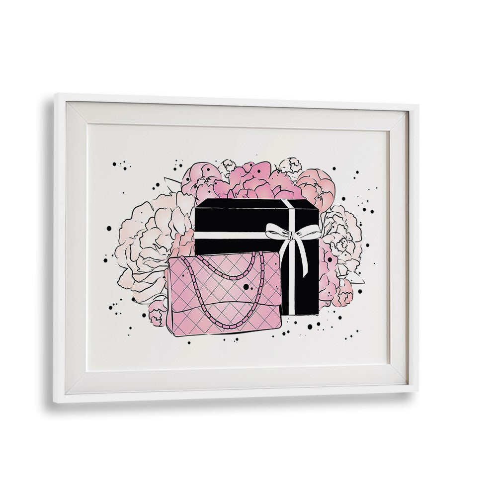 Handbag Peonies by Martina Fashion Paintings Fashion Posters in White Frame With Mount