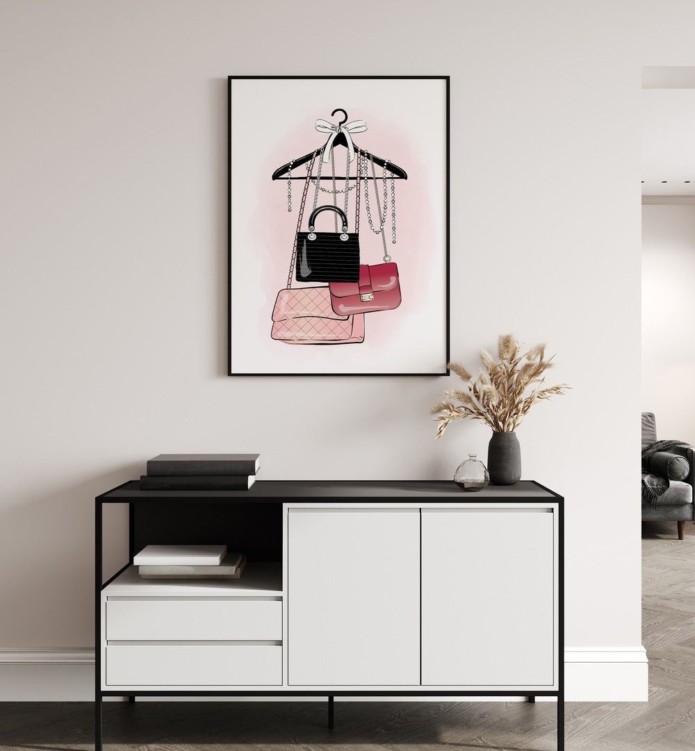 Handbag Stock by Martina Fashion Paintings Fashion Posters placed on wall 