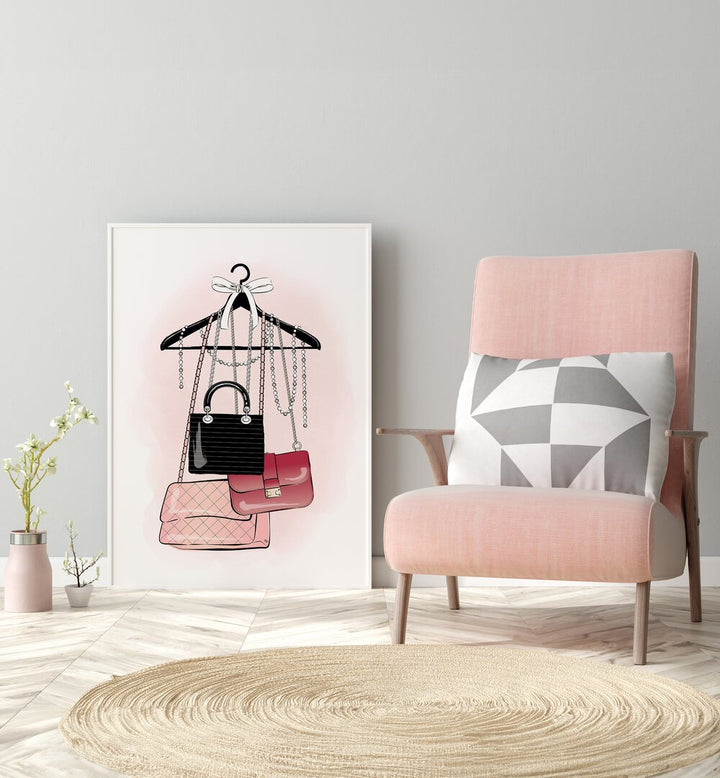 Handbag Stock by Martina Fashion Paintings Fashion Posters placed on wall 