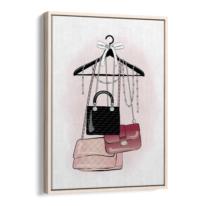 Handbag Stock by Martina Fashion Paintings Fashion Posters in Oak Wood Floater Frame