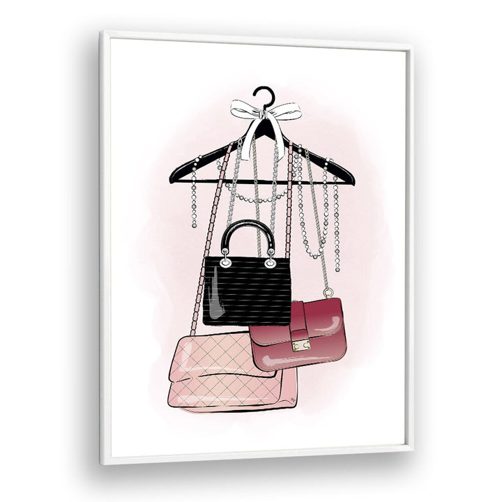 Handbag Stock by Martina Fashion Paintings Fashion Posters in White Plain Frame