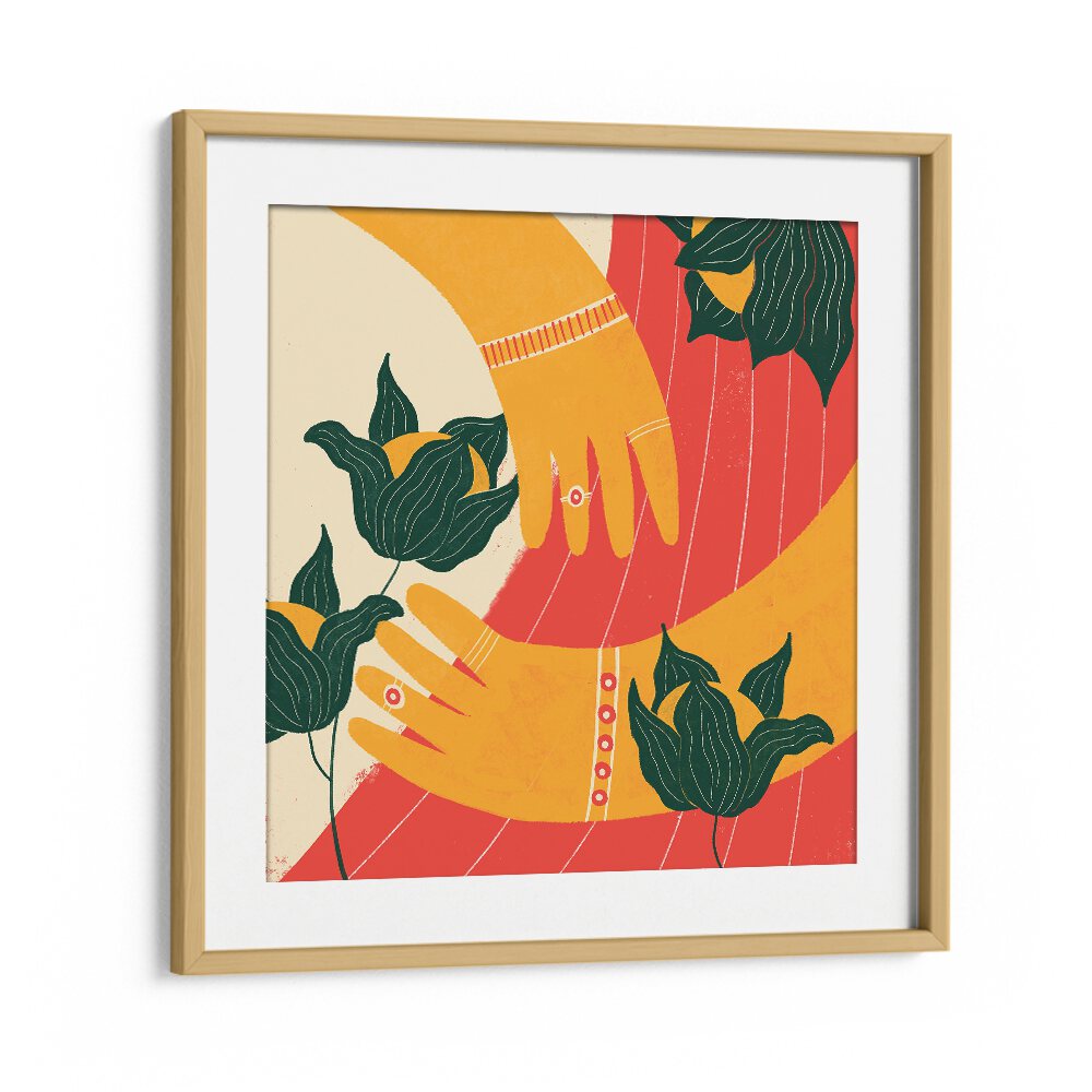 Hands by Shriya Bhattacharya Art Prints in Oak Wood Frame With Mount