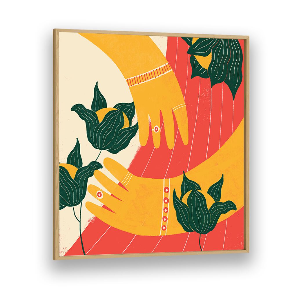 Hands by Shriya Bhattacharya Art Prints in Oak Wood Plain Frame