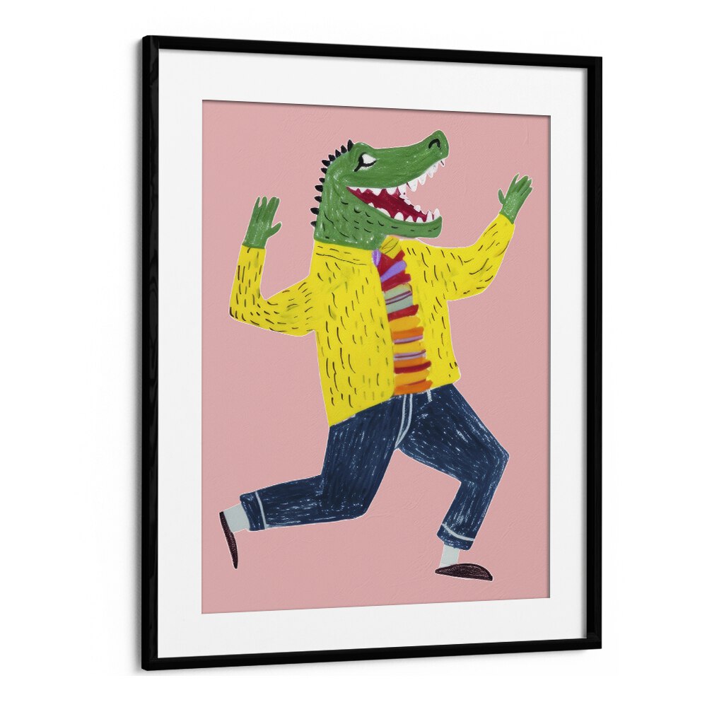 Happy Croc  Kids Paintings in Black Frame With Mount