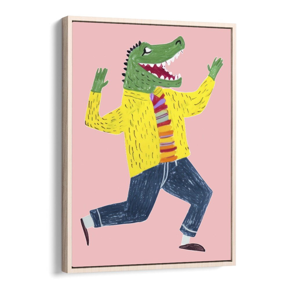 Happy Croc  Kids Paintings in Oak Wood Floater Frame