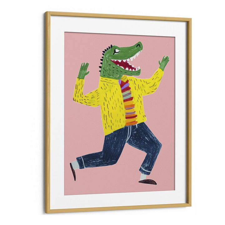 Happy Croc  Kids Paintings in Oak Wood Frame With Mount