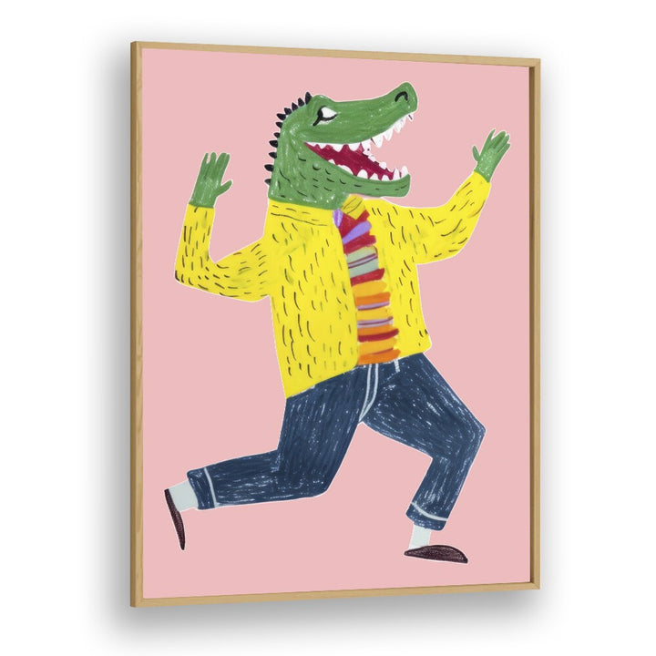 Happy Croc  Kids Paintings in Oak Wood Plain Frame