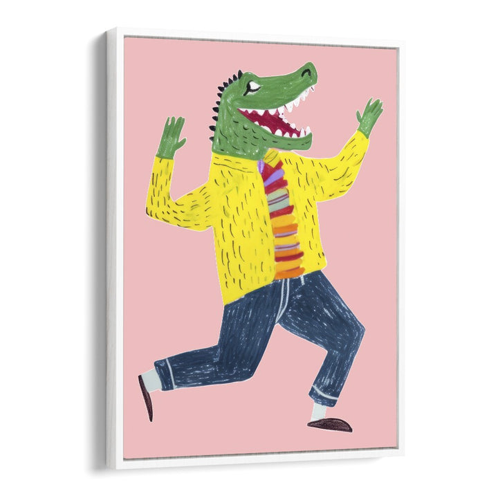 Happy Croc  Kids Paintings in White Floater Frame