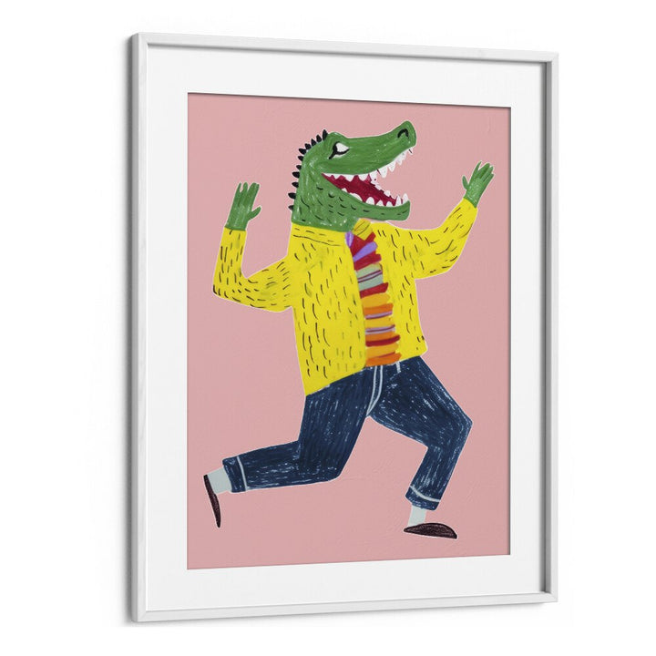 Happy Croc  Kids Paintings in White Frame With Mount