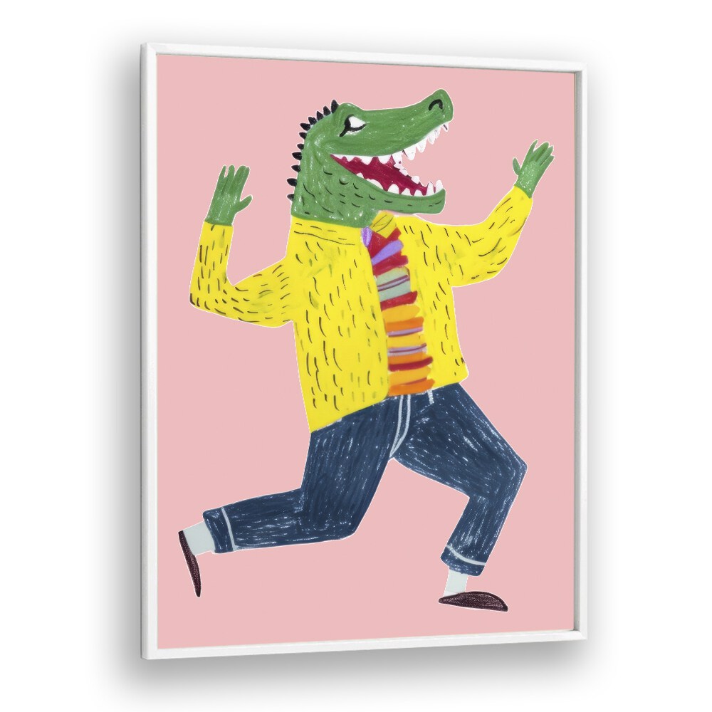 Happy Croc  Kids Paintings in White Plain Frame