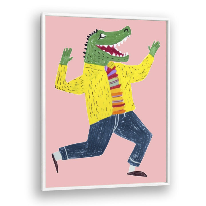 Happy Croc  Kids Paintings in White Plain Frame