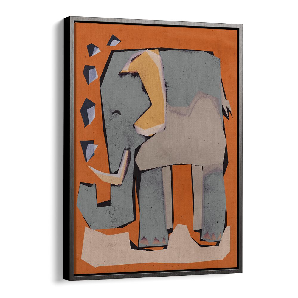 Happy Elephant by Treechild Kids Room Art in Black Floater Frame