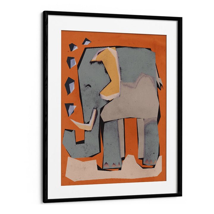 Happy Elephant by Treechild Kids Room Art in Black Frame With Mount