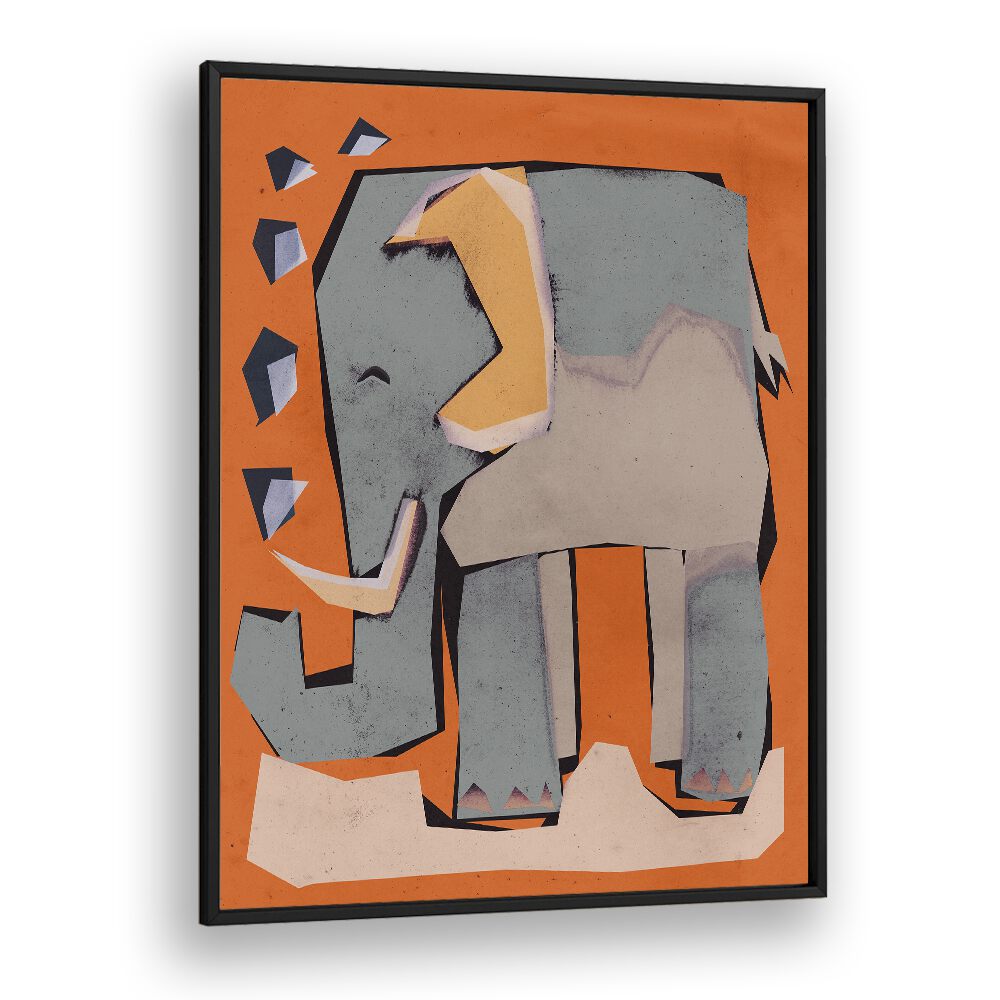 Happy Elephant by Treechild Kids Room Art in Black Plain Frame