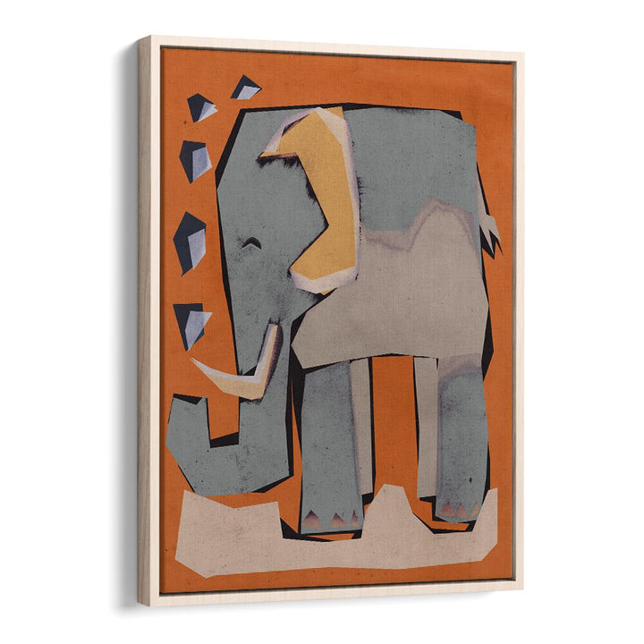 Happy Elephant by Treechild Kids Room Art in Oak Wood Floater Frame