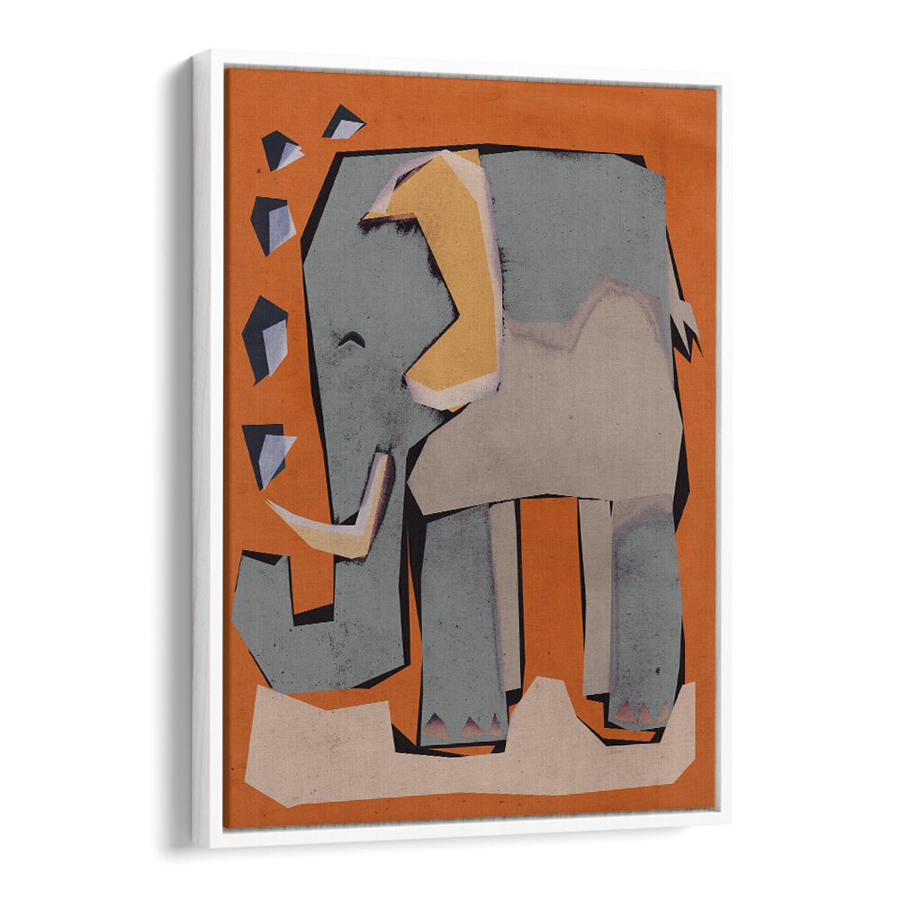 Happy Elephant by Treechild Kids Room Art in White Floater Frame