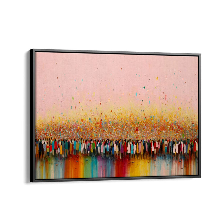 Happy Humans By Treechild Abstract Art Prints in Black Floater Frame