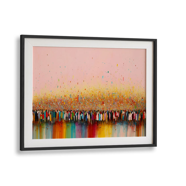 Happy Humans By Treechild Abstract Art Prints in Black Frame With Mount