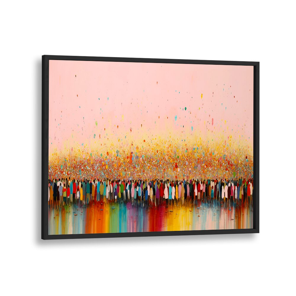 Happy Humans By Treechild Abstract Art Prints in Black Plain Frame