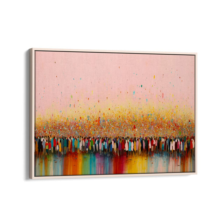 Happy Humans By Treechild Abstract Art Prints in Oak Wood Floater Frame