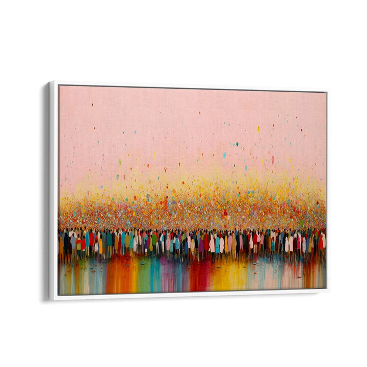 Happy Humans By Treechild Abstract Art Prints in White Floater Frame