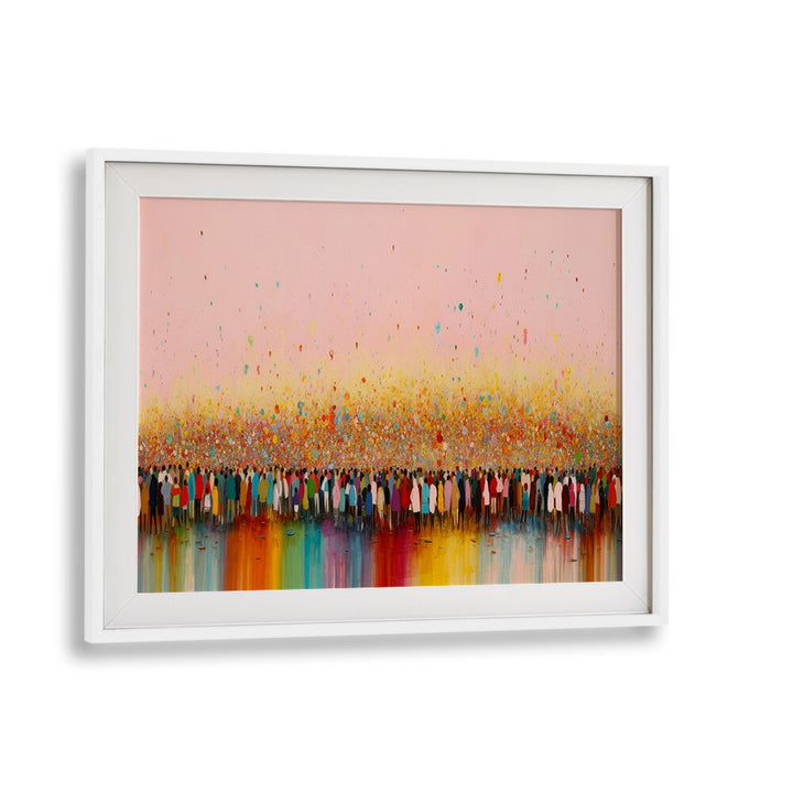 Happy Humans By Treechild Abstract Art Prints in White Frame With Mount