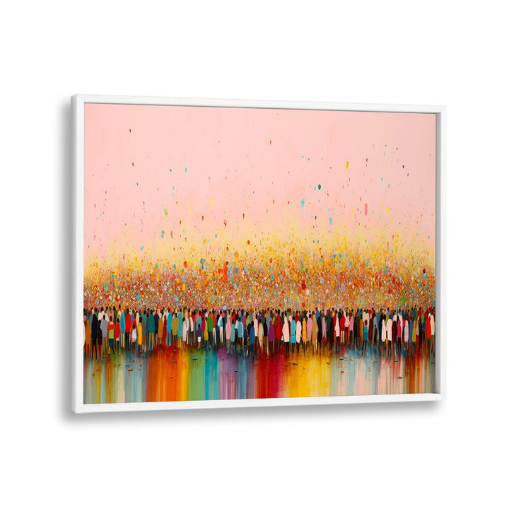 Happy Humans By Treechild Abstract Art Prints in White Plain Frame