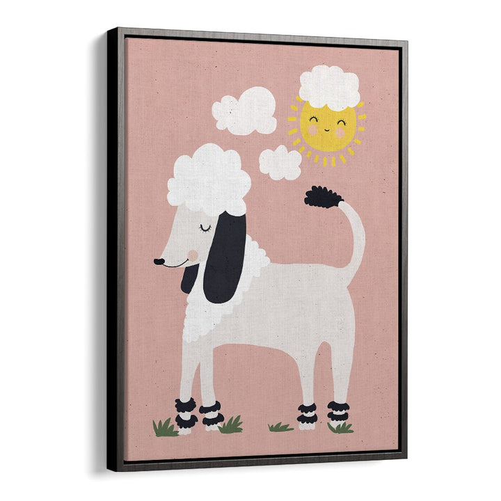 Happy Poodle By Treechild Kids Room Wallart in Black Floater Frame