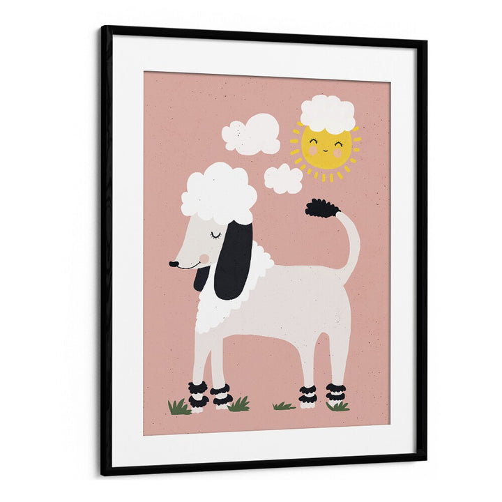 Happy Poodle By Treechild Kids Room Wallart in Black Frame With Mount