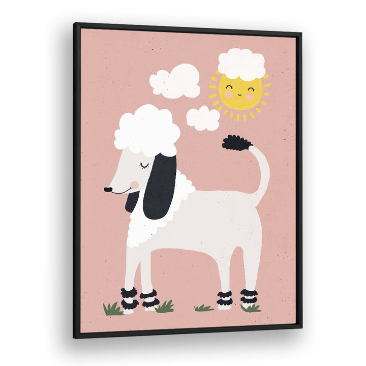 Happy Poodle By Treechild Kids Room Wallart in Black Plain Frame