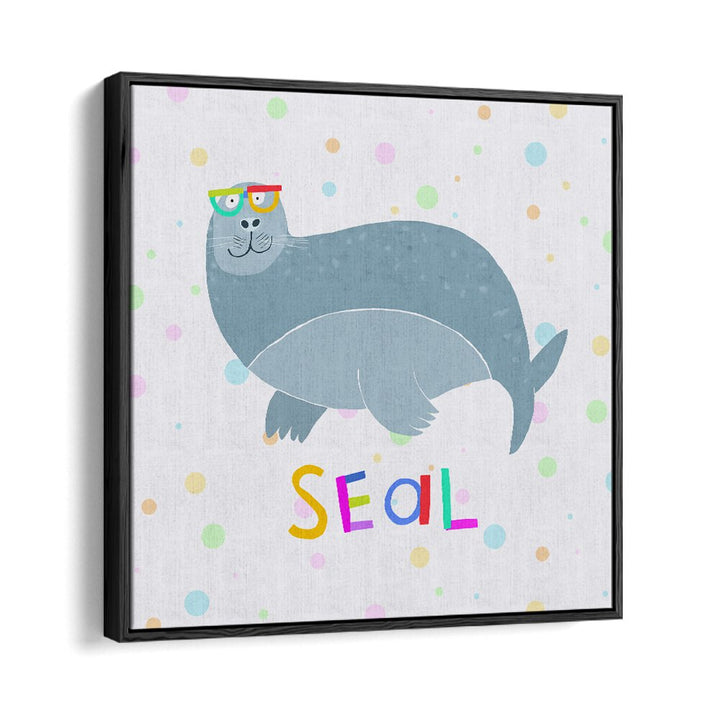 Happy Seal Wearing A Large Pair Of Glasses By Carla Daly Kids Room Painting in Black Floater Frame