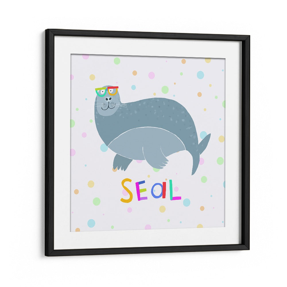 Happy Seal Wearing A Large Pair Of Glasses By Carla Daly Kids Room Painting in Black Frame With Mount