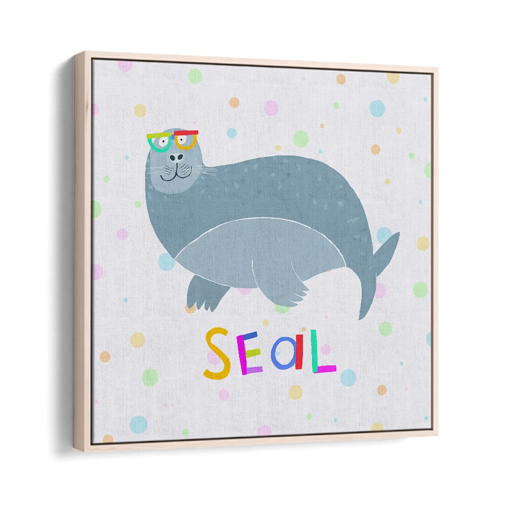 Happy Seal Wearing A Large Pair Of Glasses By Carla Daly Kids Room Painting in Oak Wood Floater Frame