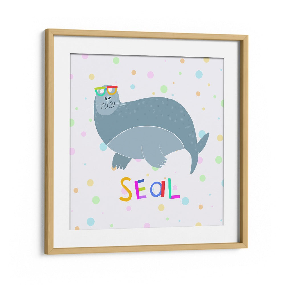 Happy Seal Wearing A Large Pair Of Glasses By Carla Daly Kids Room Painting in Oak Wood Frame With Mount