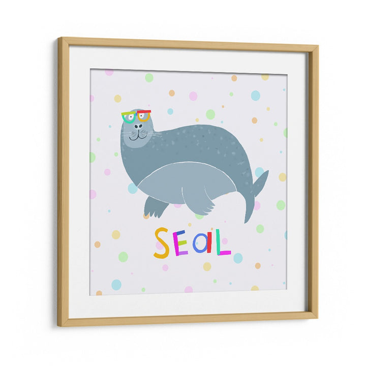 Happy Seal Wearing A Large Pair Of Glasses By Carla Daly Kids Room Painting in Oak Wood Frame With Mount