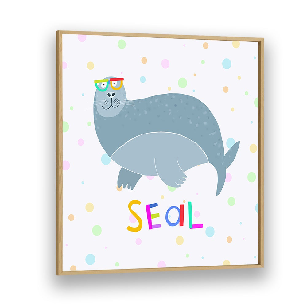 Happy Seal Wearing A Large Pair Of Glasses By Carla Daly Kids Room Painting in Oak Wood Plain Frame