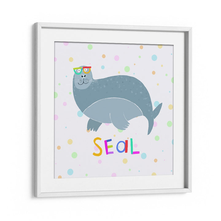 Happy Seal Wearing A Large Pair Of Glasses By Carla Daly Kids Room Painting in White Frame With Mount