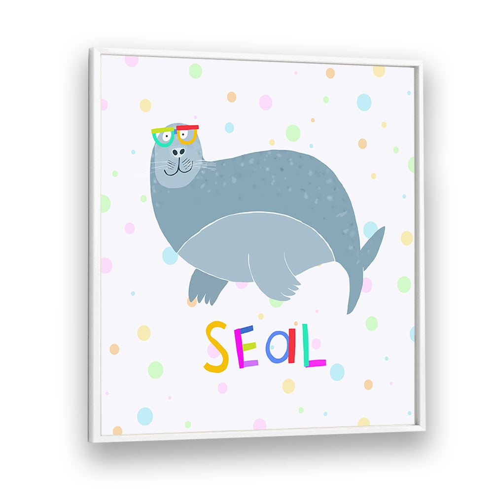 Happy Seal Wearing A Large Pair Of Glasses By Carla Daly Kids Room Painting in White Plain Frame