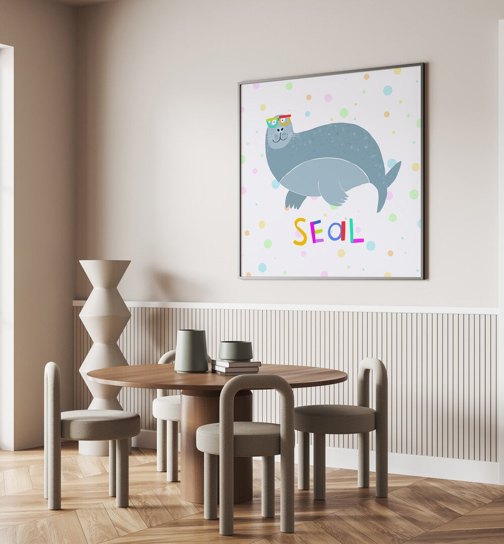 Happy Seal Wearing A Large Pair Of Glasses By Carla Daly Kids Room Paintings placed on a wall